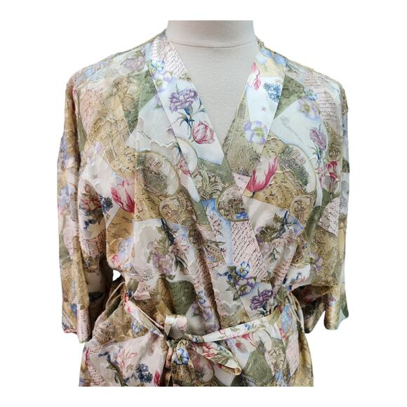 Gloria Vanderbilt Intimates Robe 3x 4x Sheer Kimono Floral Sexy Vintage Cover Up - Picture 3 of 12